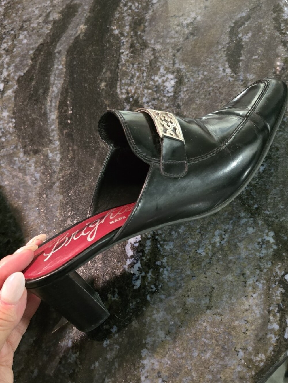 Brighton Black Made In Italy Leather Slip-On Mules with Silver Accent - Picture 6 of 10